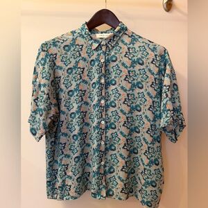 Floral Blouse in Teal and Cream, lovely crepe fabric.